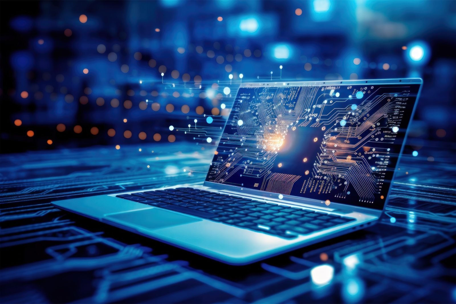 Laptop with glowing circuit board